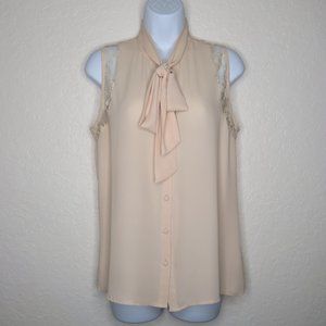 Forever 21* Women's Sleeveless Tie Bow Neck Curved Hem Lace Blouse~ Size‎ Small